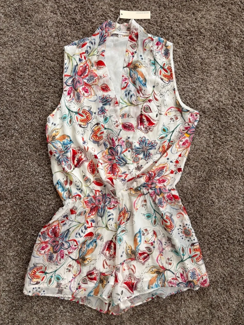 Lavender Brown 100% Silk Floral Romper – NWT | Boho Luxe | Size M - Picture 2 of 9
